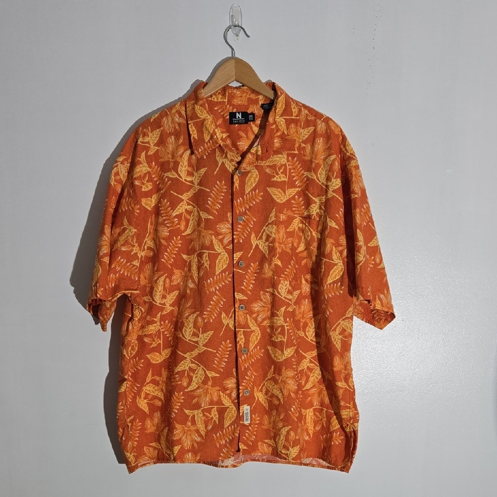 Nautica Orange Leaf Print Men's Shirt Size XXL